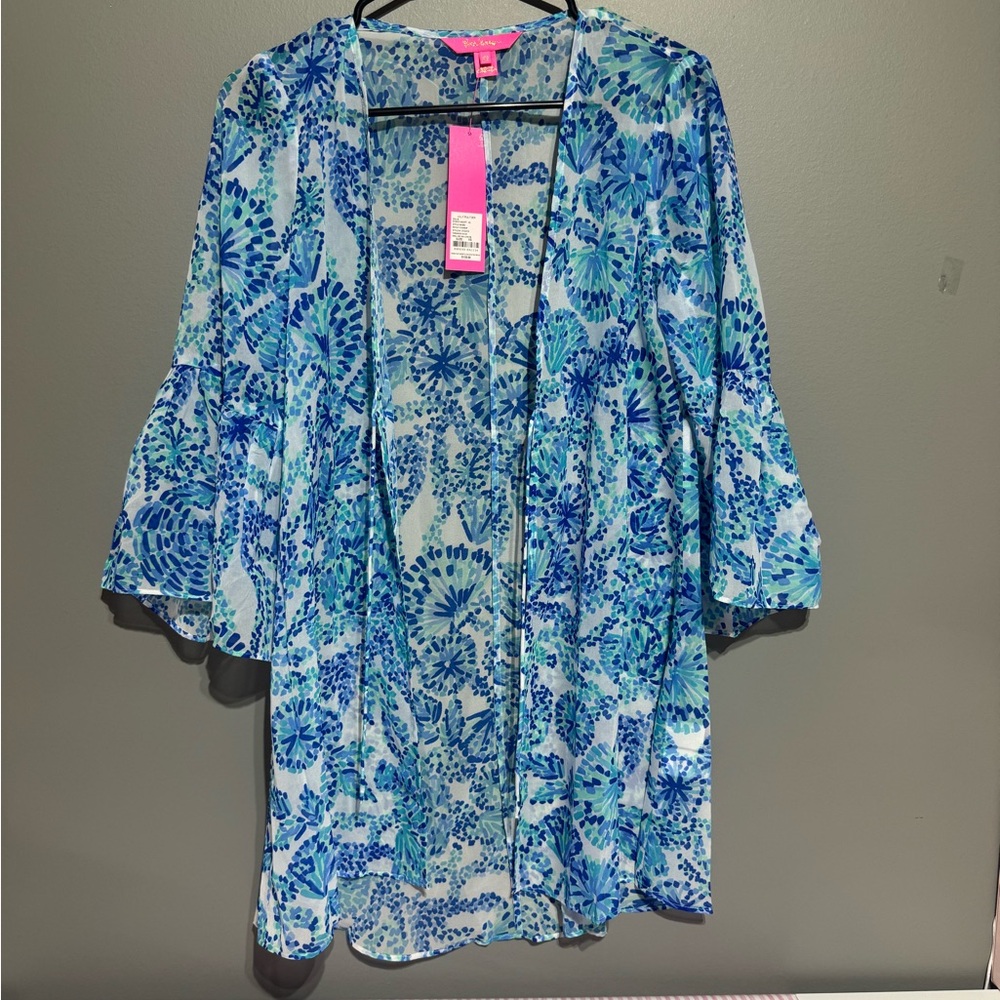 Lilly Pulitzer Motley Turquoise Oasis, Shell me you love me Cover Up XS